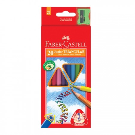 20-Pieces Junior Triangular Colour Pencils with Sharpener, 0.3mm Lead